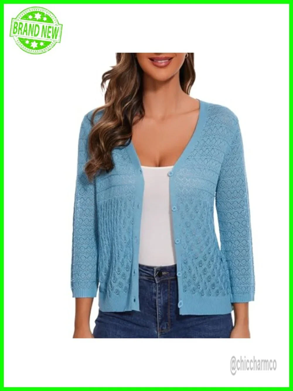 Crochet Knit 3/4 Sleeve Cardigan Shrug